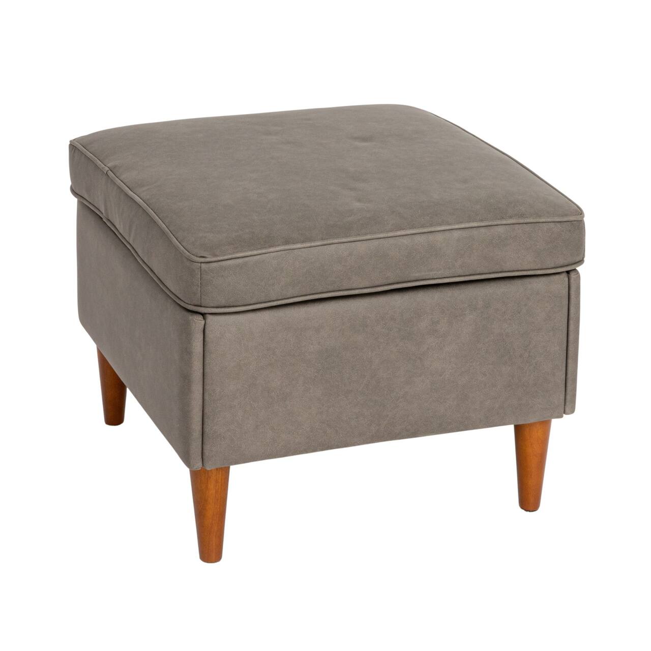 Hello Honey® Atley Ash Gray Vegan Leather Upholstered Modern Storage Ottoman